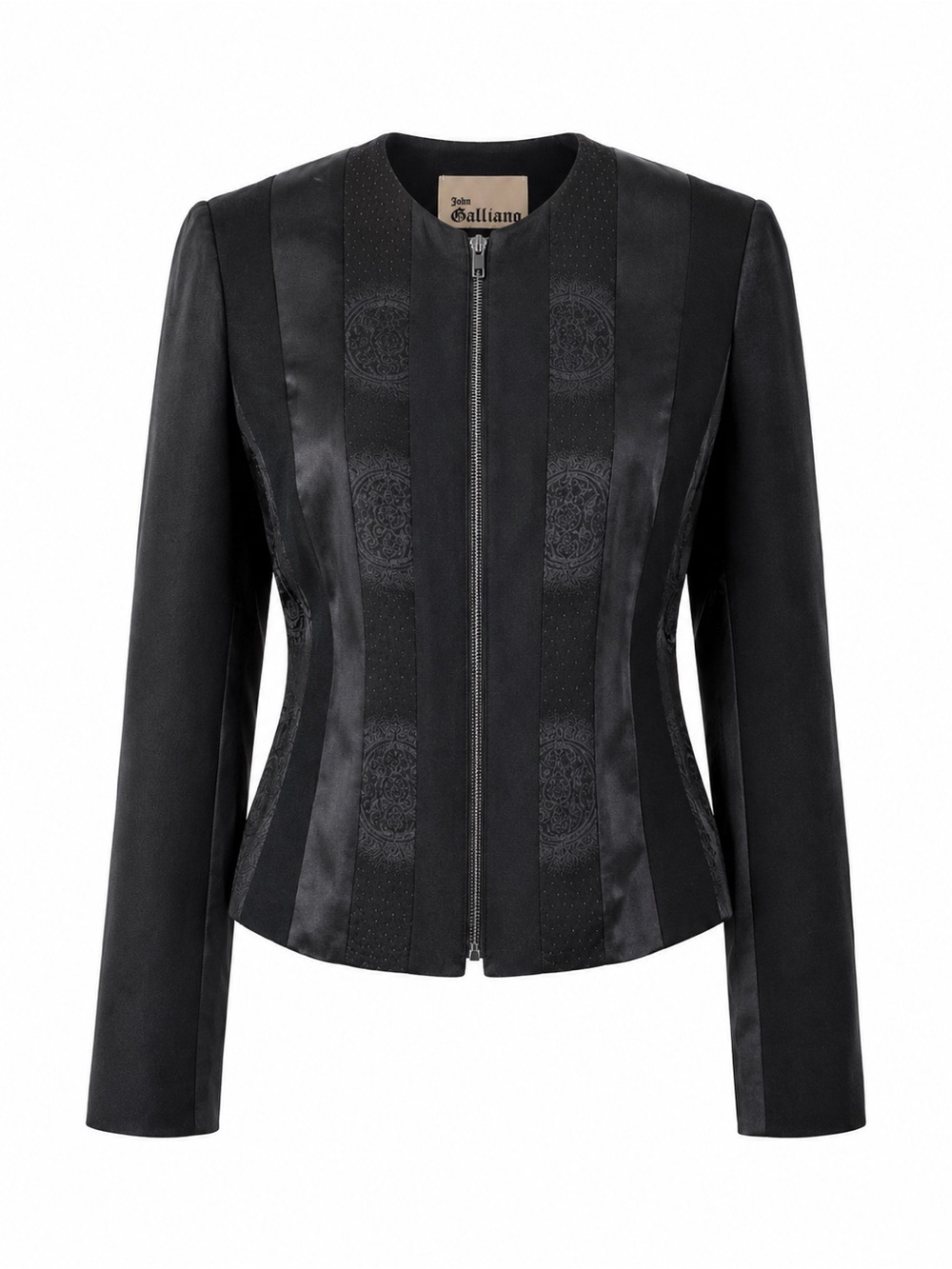 Vintage JOHN GALLIANO F/W 2002 Chinese Jacquard Paneled Wool Zip Jacket in Black